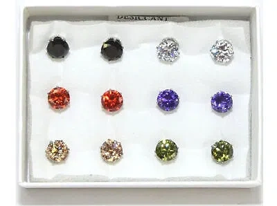 Pre-owned Generic Women's 6 Pc Colorful Solitaire Cubic Zirconia Earring Sets Boxed, Lot Of 160 In Silver