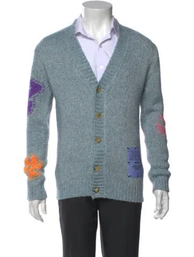 Pre-owned Genesis By Mcq Printed V-neck Cardigan In Blue