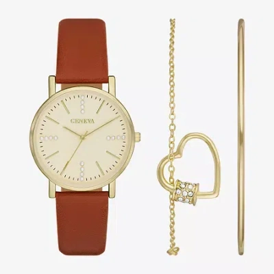 Geneva Ladies Womens Brown 4-pc. Watch Boxed Set Fmdjset702 In Red