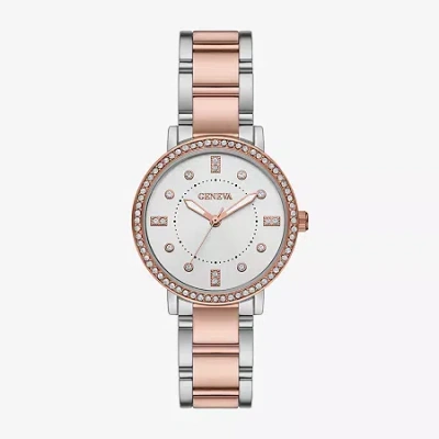 Geneva Ladies Womens Crystal Accent Two Tone Bracelet Watch Fmdjm242 In Transparent