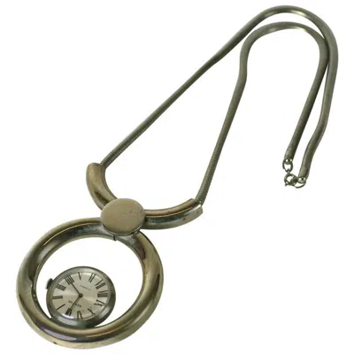 Pre-owned Geneva Mod Chrome Swiss Pendant Watch Necklace In Gray