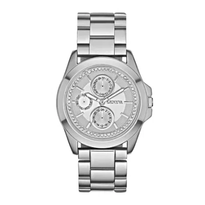 Geneva Womens Crystal-accent Boyfriend Bracelet Watch In Silver