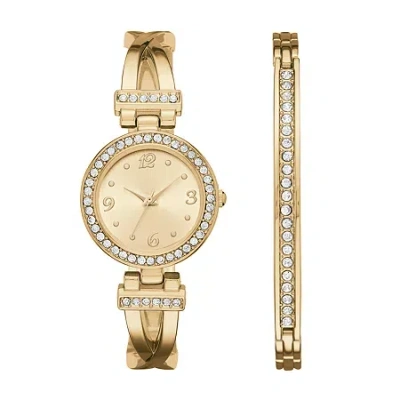 Geneva Womens Gold-tone T-bar Bangle Watch Boxed Set