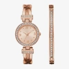 Geneva Womens Rose Gold-tone T-bar Bangle Watch Boxed Set In Pink