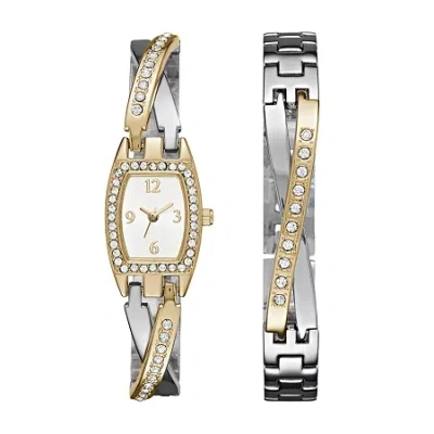 Geneva Womens Two-tone Bangle Watch Boxed Set In Gold