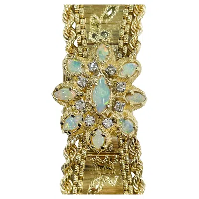 Pre-owned Geneva Yellow Gold 17 Jewels Opal Diamond Wristwatch