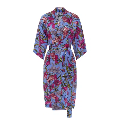 Genevie Women's Blue / Pink / Purple Arabelle Silk Kimono Robe In Multi
