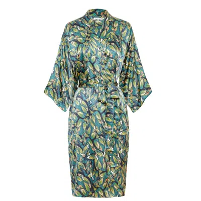 Genevie Women's Green Bloomsbury Silk Kimono Robe