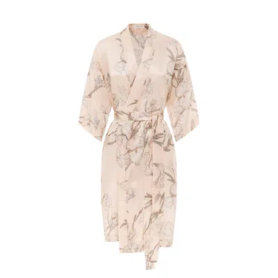 Genevie Women's Neutrals Iris May Silk Kimono Robe In Brown
