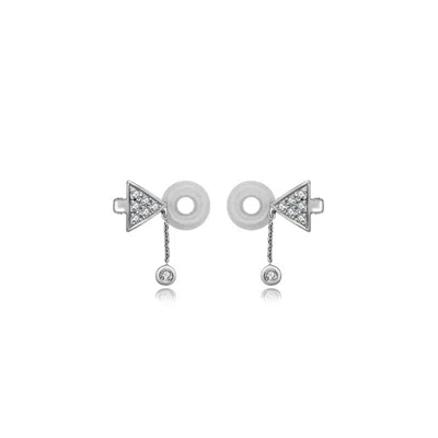 Genevieve Collection Women's 18k White Gold Triangle Dangling Diamond Ear Cuff