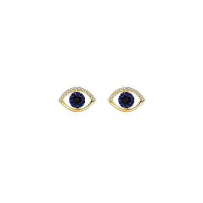 Genevieve Collection Women's 18k Yellow Gold Evil Eye Sapphire Diamond Earring