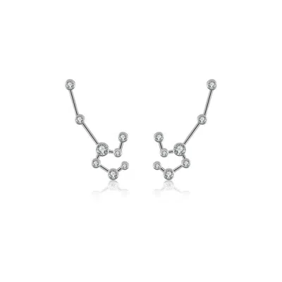 Genevieve Collection Women's Leo Zodiac Constellation Earring 18k White Gold & Diamond