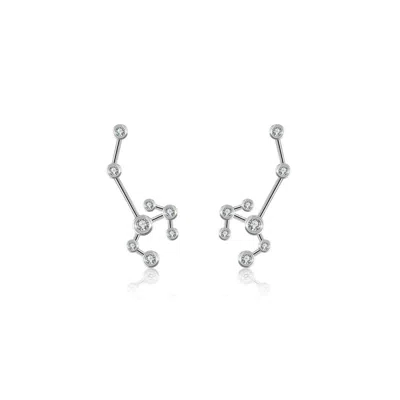 Genevieve Collection Women's Sagittarius Zodiac Constellation Earring 18k White Gold & Diamond In Metallic