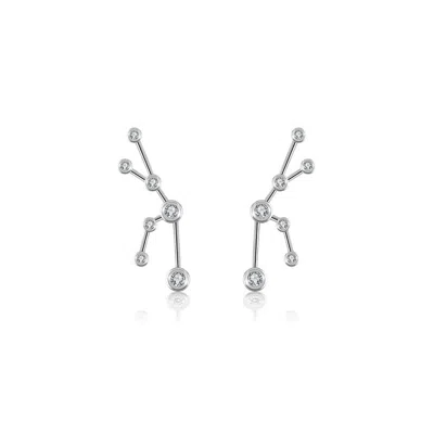 Genevieve Collection Women's Taurus Zodiac Constellation Earring 18k White Gold & Diamond