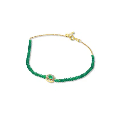 Genevieve Collection Women's White 18k Yellow Gold Emerlad Bead Bracelet