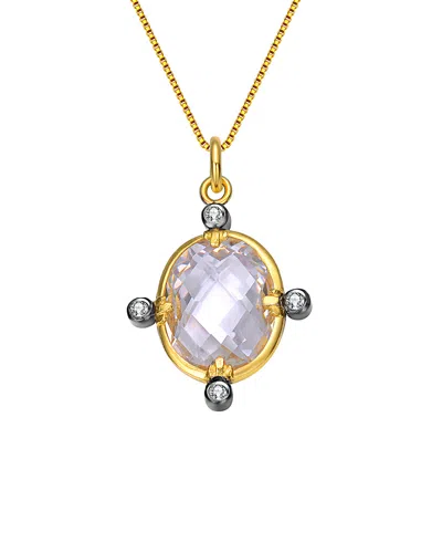 Genevive 14k & Rhodium Over Silver Cz Pendant