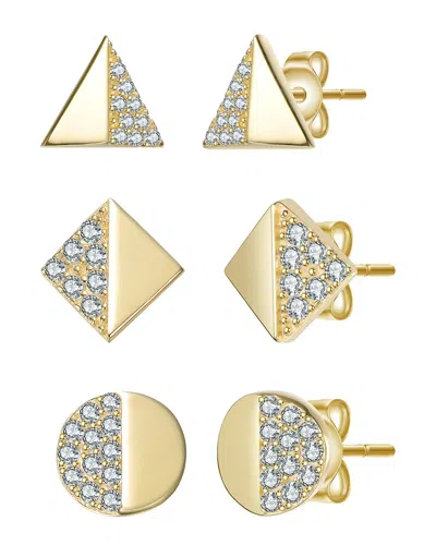 Genevive 14k Gold Plated With Clear Paved Cubic Zirconia Tr