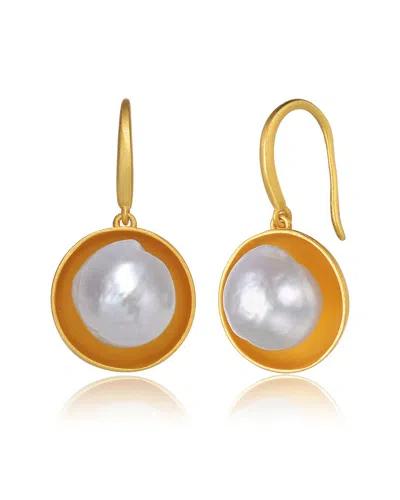 Genevive 14k Over Silver 10.5-10.5mm Pearl Earrings In Gold