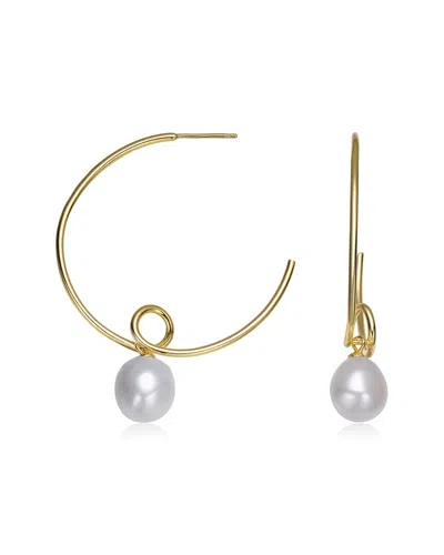 Genevive 14k Over Silver 10.8-10.8mm Pearl Earrings In Gold