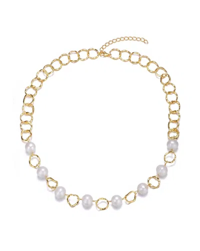 Genevive 14k Over Silver 10mm Freshwater Pearl Necklace In Gold