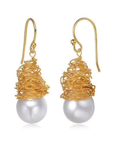 Genevive 14k Over Silver 12.4mm Pearl Earrings In Gold