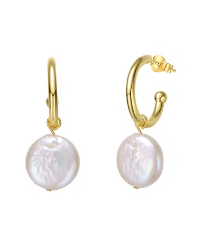 Genevive 14k Plated 13mm Pearl Dangle Earrings