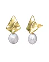 Genevive 14k Plated 13mm Pearl Dangle Earrings