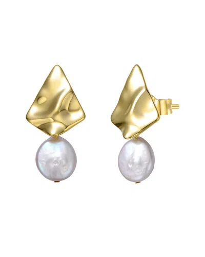 Genevive 14k Plated 13mm Pearl Dangle Earrings