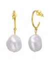 Genevive 14k Plated 13mm Pearl Dangle Earrings