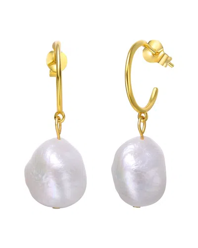 Genevive 14k Over Silver 13mm Pearl Dangle Earrings In Gold