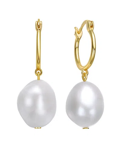 Genevive 14k Over Silver 14mm Pearl Hoops In Gold