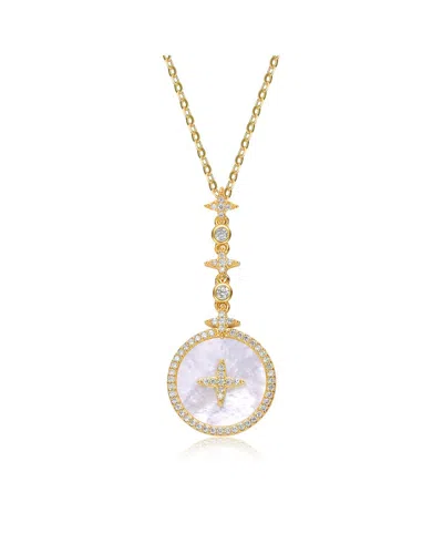 Genevive 14k Over Silver 15mm Mother Of Pearl Cz Necklace