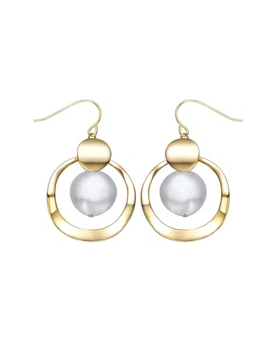 Genevive 14k Over Silver 15mm Pearl Dangle Earrings In Gold