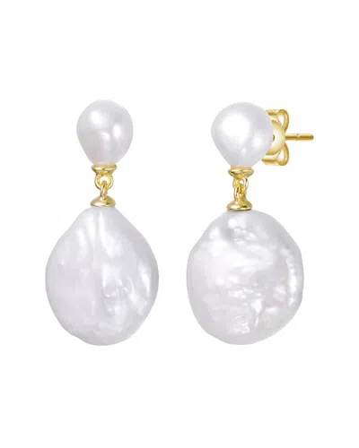 Genevive 14k Over Silver 17-18mm Pearl Drop Earrings In Gold