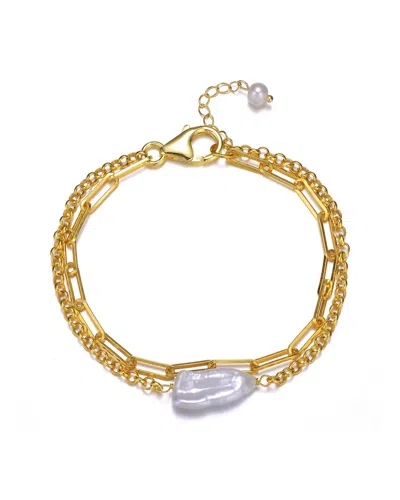 Genevive 14k Over Silver 18-20mm Pearl Bracelet In Gold