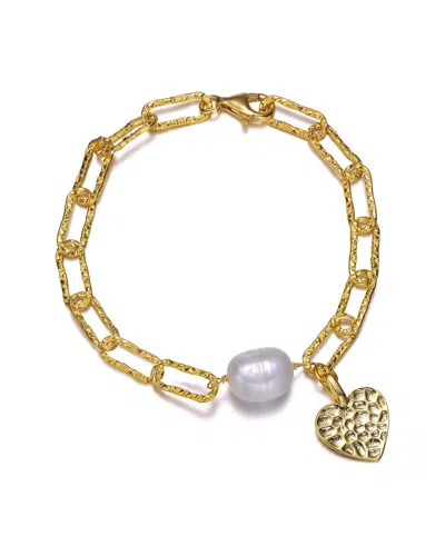 Genevive 14k Over Silver 20-22mm Pearl Bracelet In Gold