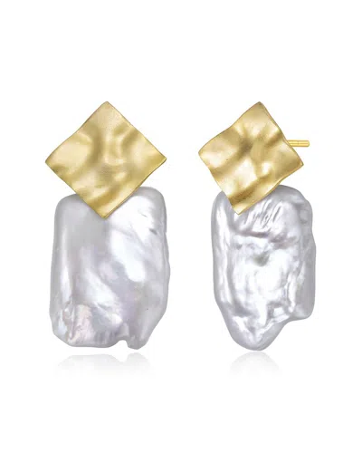 Genevive 14k Over Silver 21-17.5mm Pearl Earrings