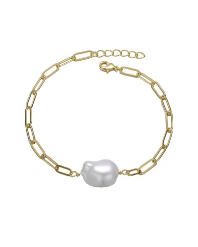 Genevive 14k Over Silver 2.5-5mm Pearl Statement Bracelet In Gold