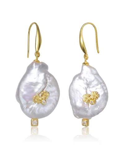 Genevive 14k Over Silver 25.5-18.5mm Pearl Earrings In Gold