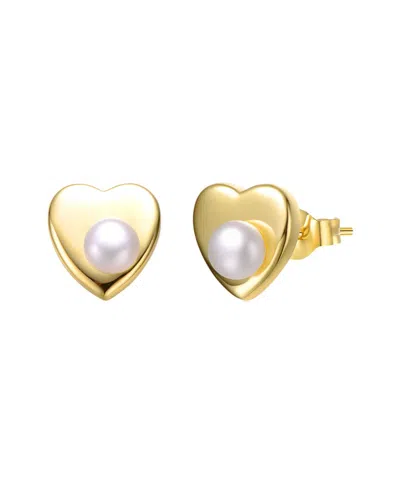 Genevive 14k Over Silver 4mm Pearl Studs In Gold