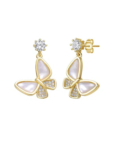 Genevive 14k Over Silver 5-7mm Pearl Cz Butterfly Drop Earrings In Gold