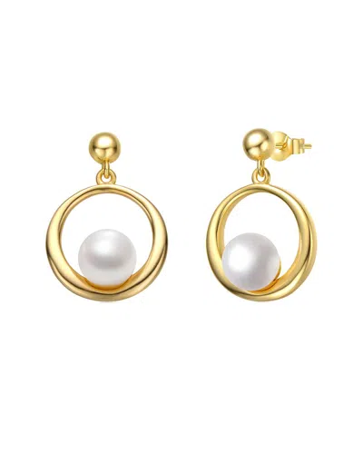 Genevive 14k Plated 6.5mm Pearl Dangle Earrings