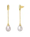 Genevive 14k Over Silver 7.5mm Pearl Dangle Earrings