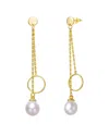 Genevive 14k Plated 7.5mm Pearl Dangle Earrings