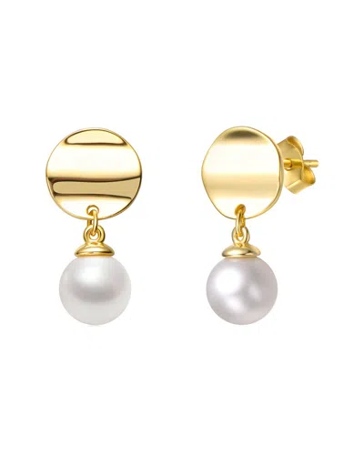 Genevive 14k Over Silver 7.5mm Pearl Dangle Earrings In Gold