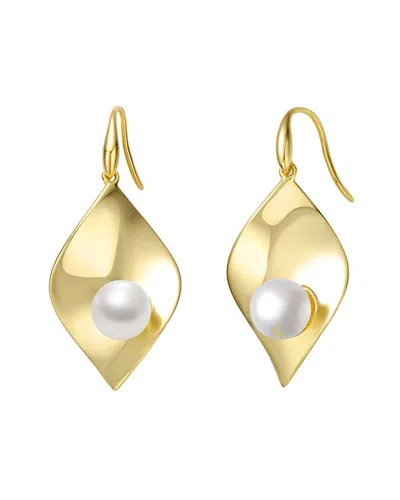 Genevive 14k Over Silver 7.5mm Pearl Dangle Earrings In Gold