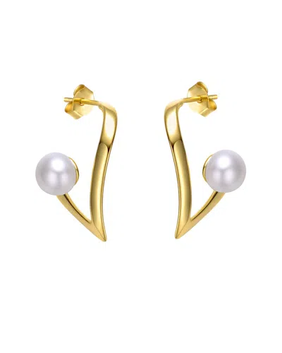 Genevive 14k Plated 7mm Pearl Dangle Earrings