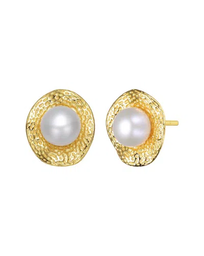 Genevive 14k Over Silver 8-8mm Pearl Earrings In Gold