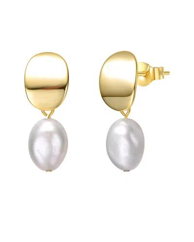 Genevive 14k Over Silver 8mm Pearl Dangle Earrings In Gold