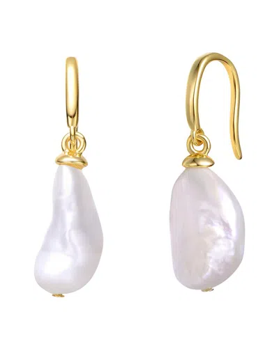 Genevive 14k Plated 9.3mm Pearl Dangle Earrings